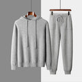 Men's light grey cashmere hooded sweatshirt and matching trousers set for winter leisure wear