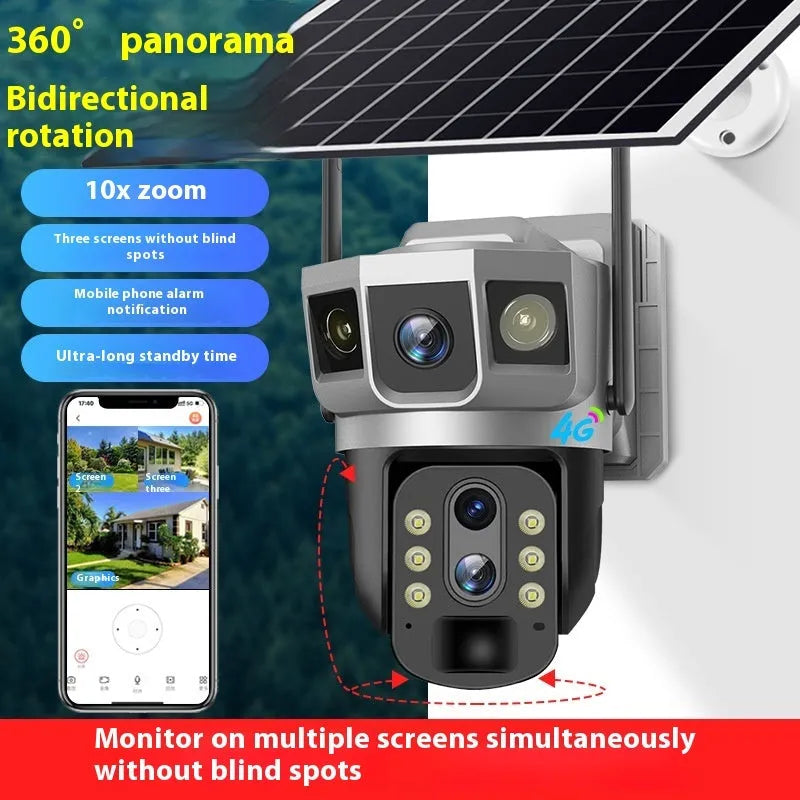 V380 outdoor security camera with solar panel on wall mount