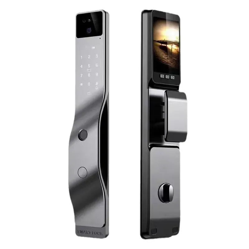 Face recognition fingerprint password smart door lock with aluminium alloy body and USB-C charging port
