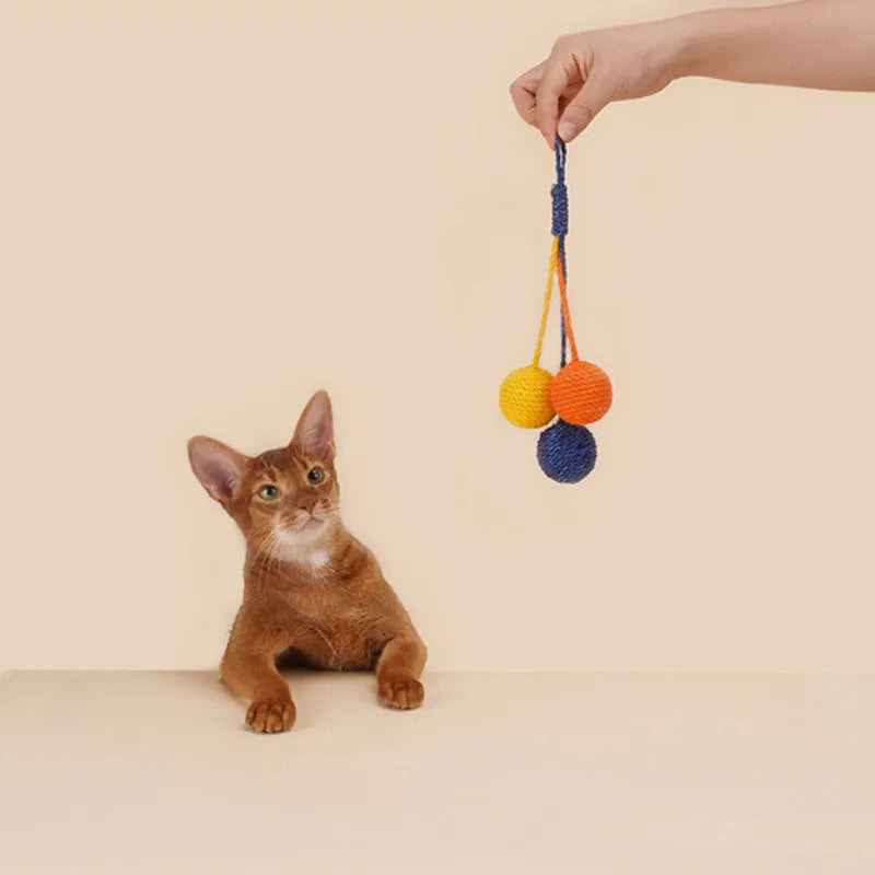 Cat teaser wand with catnip ball and feather toys in multiple colours including blue, green, red, yellow