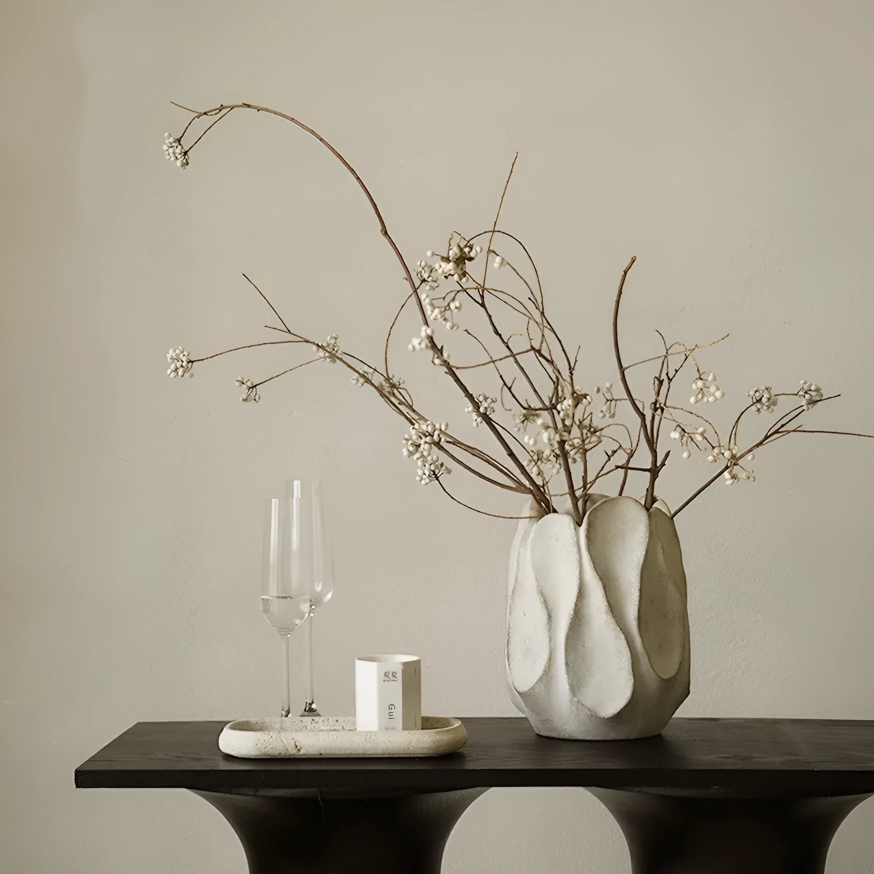 Irregular shaped art-style ceramic vase for flower arrangements in living room or desktop display