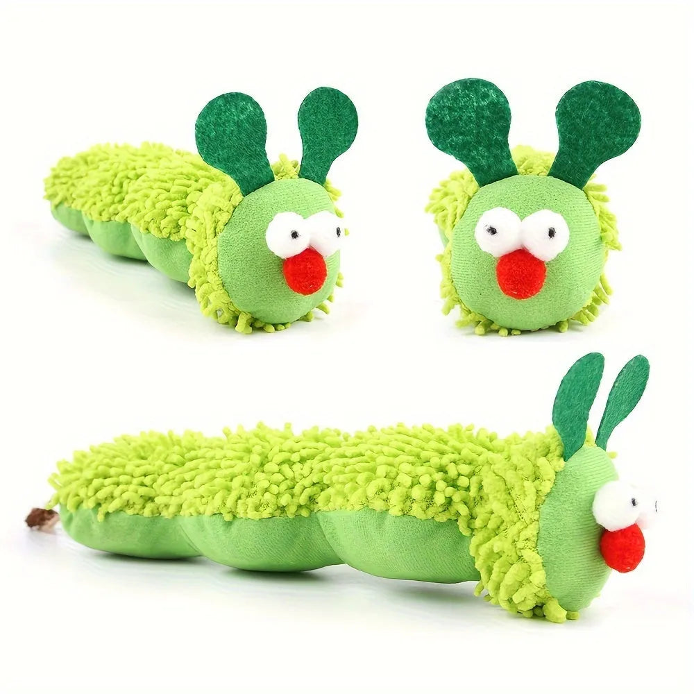 Green interactive plush cat toy pillow measuring 24cm with sports design