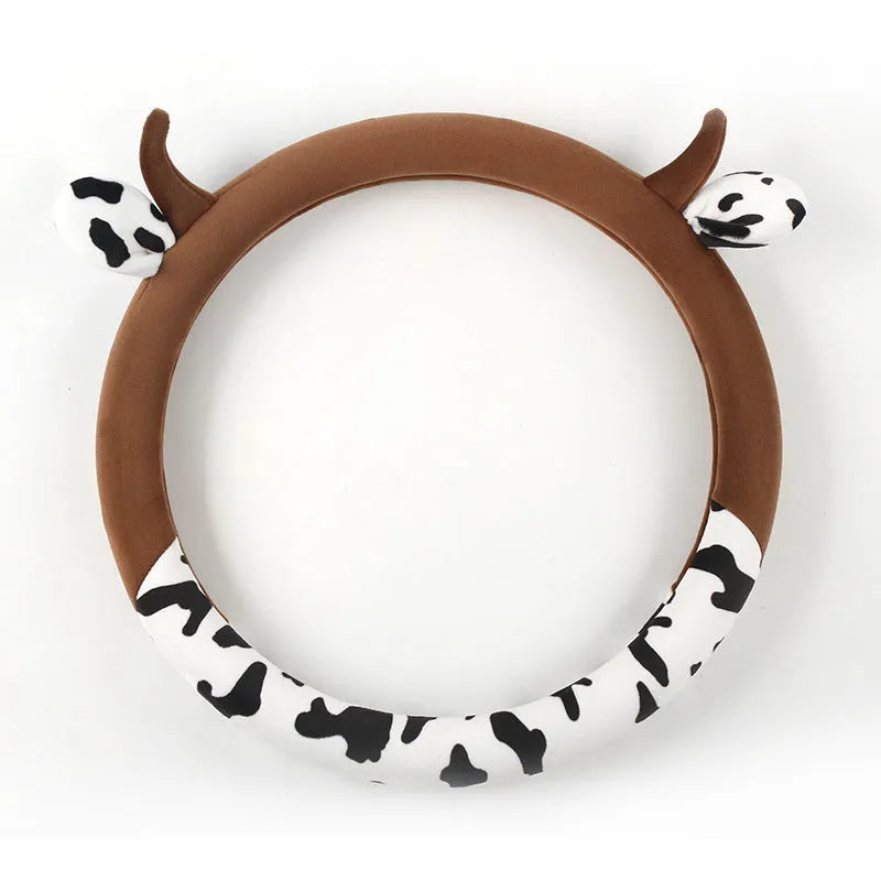 Short plush steering wheel cover in black or coffee colour with protective handle