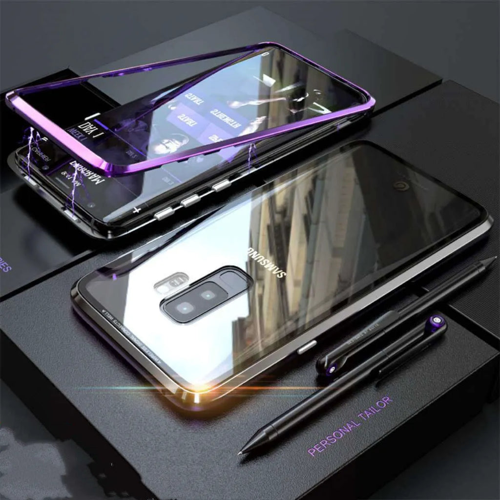 Magnetic anti-peeping phone case for Samsung Galaxy in double-sided glass construction