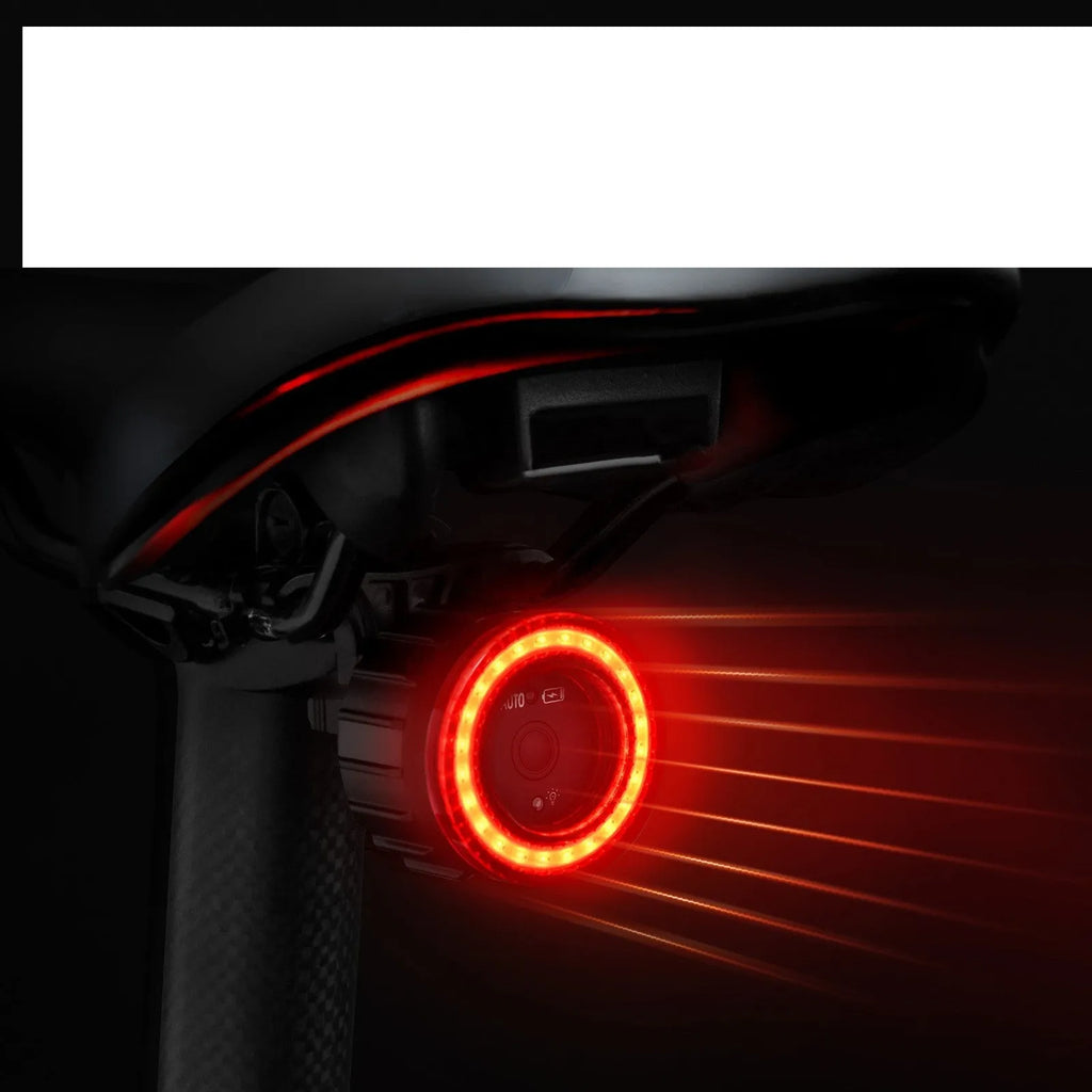 Black intelligent induction brake taillight with aluminium alloy body and seat tube bracket for cycling safety