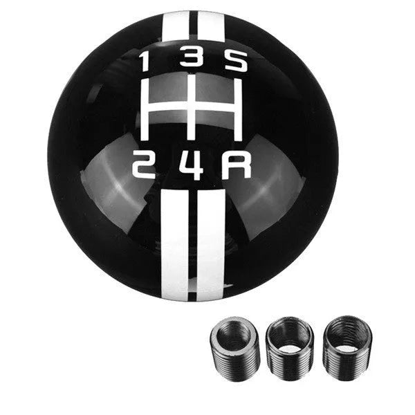Universal manual car gear knob with 5-gear pattern on black acrylic ball with red lettering