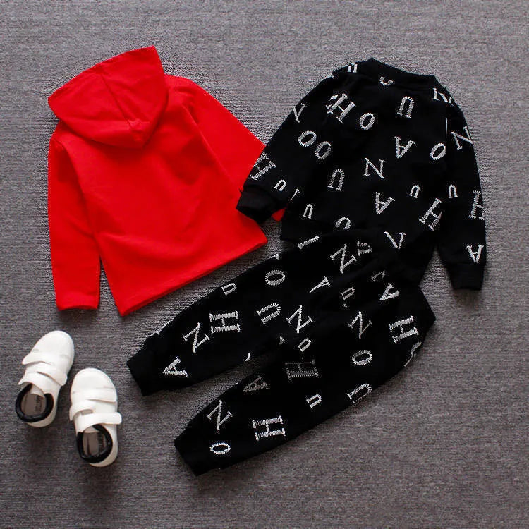 Children clothes set long sleeve top and trousers in red and white options sizes 80-110cm