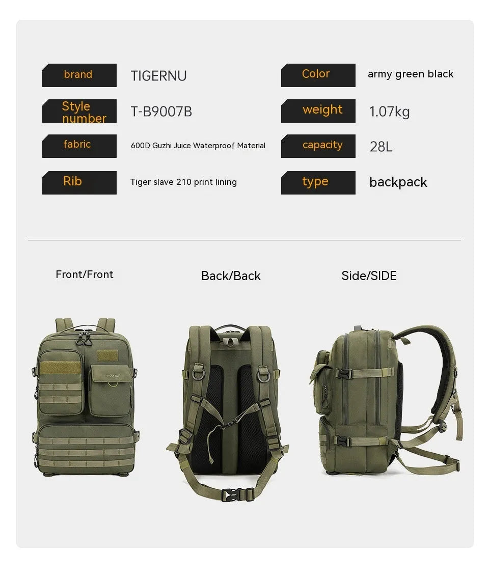 17-inch tactical backpack in army green or black with 20-35L capacity for outdoor use