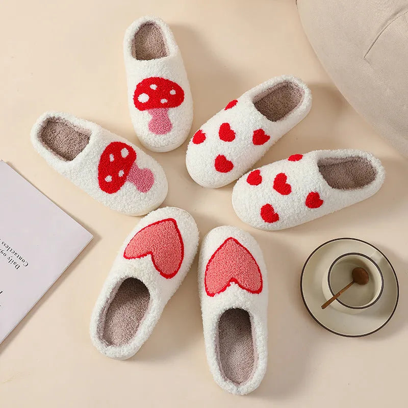 Women's plush cartoon pattern slippers with a non-slip PVC sole in Big Love design