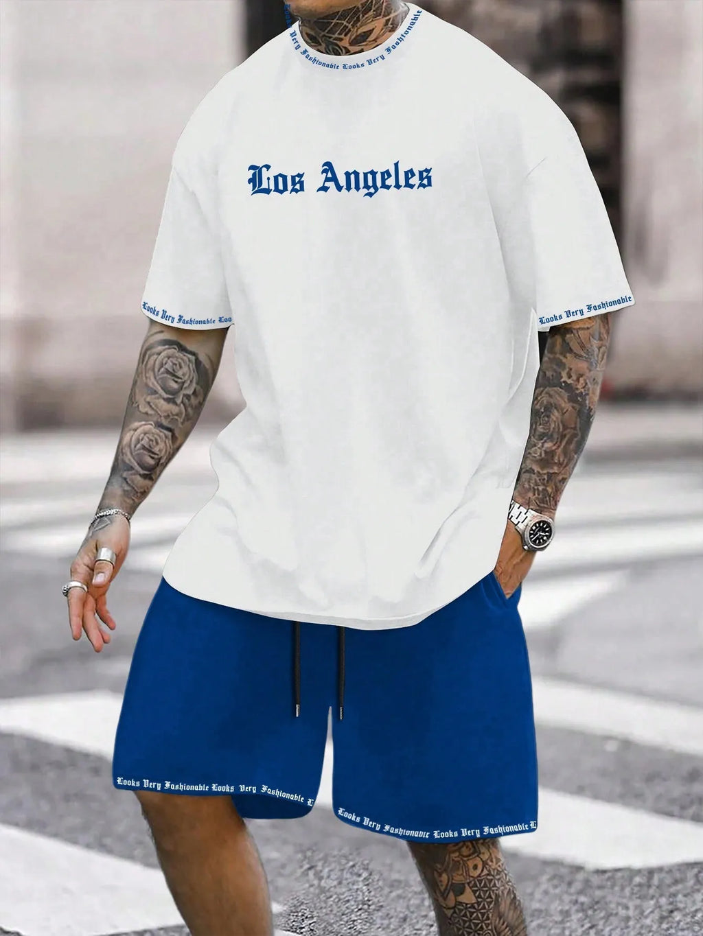 Men's grey sports style short-sleeved top and matching shorts quick-dry two-piece set