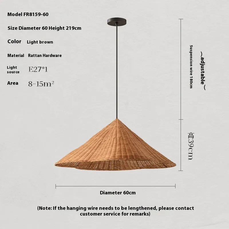 Silent Style natural rattan woven ceiling lamp with wind design, shown in 50cm diameter.