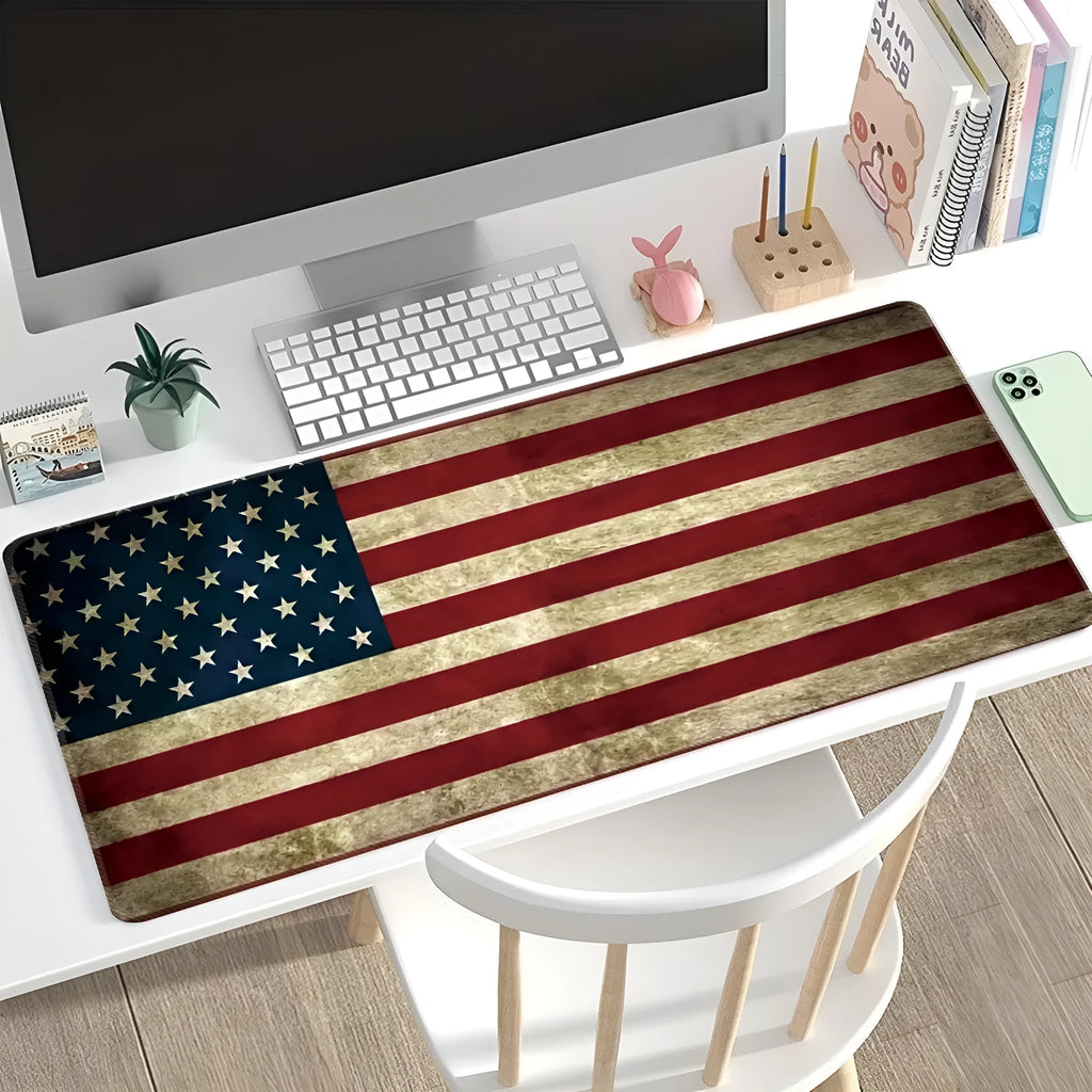 Large extended computer desk mouse pad with printed pattern and natural rubber non-slip base