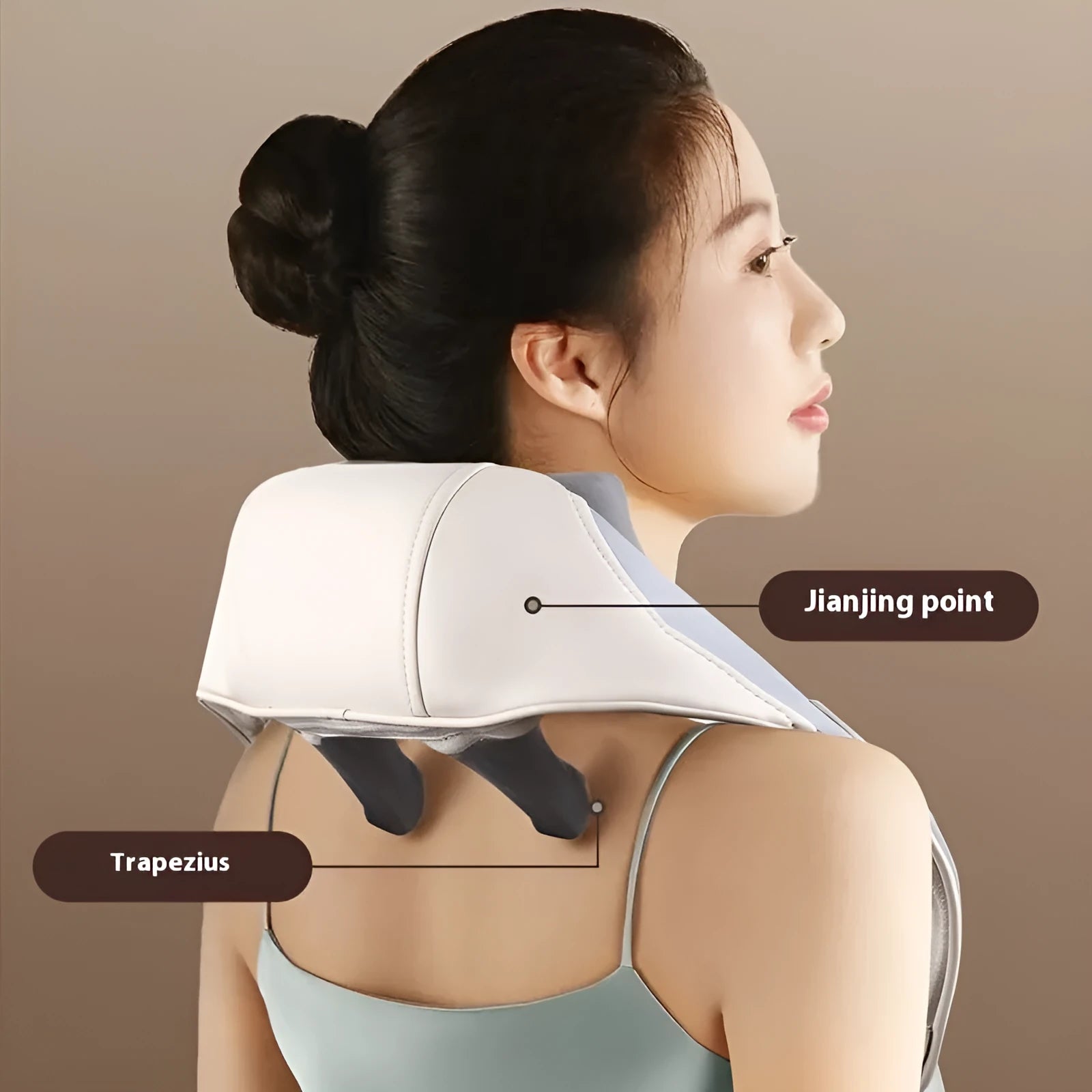 Blue rechargeable electric neck and shoulder massager showing foldable design
