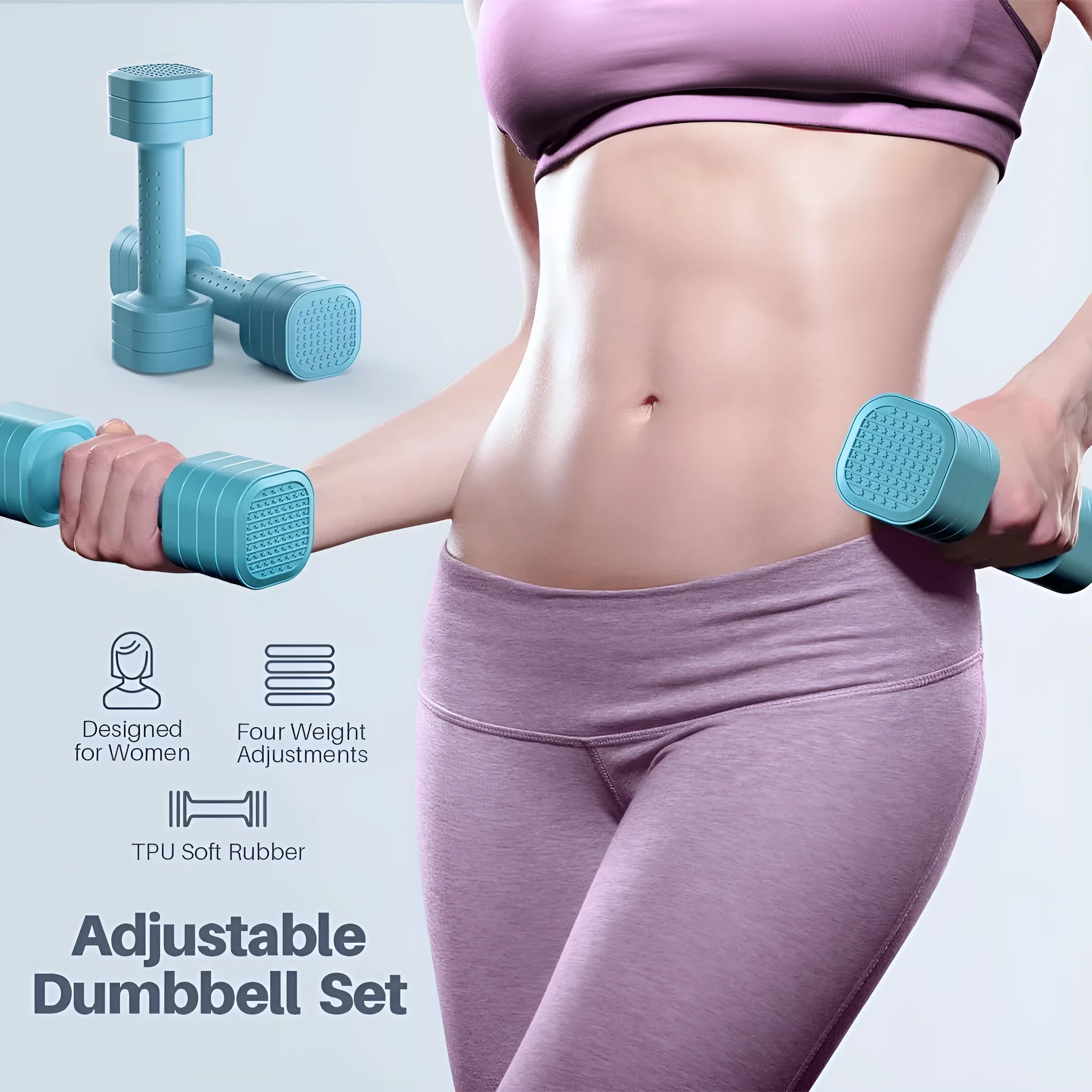Women's detachable 5 lb dumbbell set in pink, blue, black, or purple colours