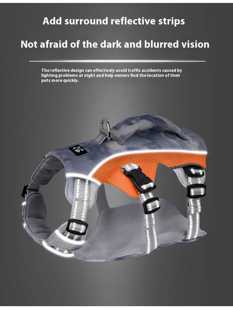 Reflective dog chest strap in light blue colour showing cooling clothes attachment points