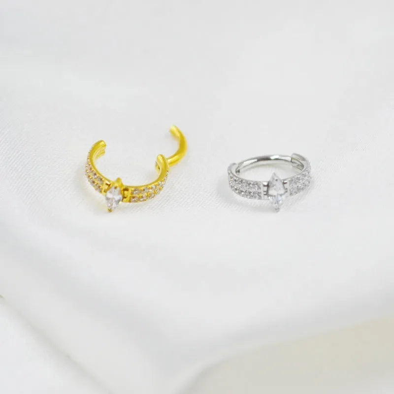 Heart-shaped zircon diamond earrings in titanium steel with silver or gold finish, 1.2x8mm size