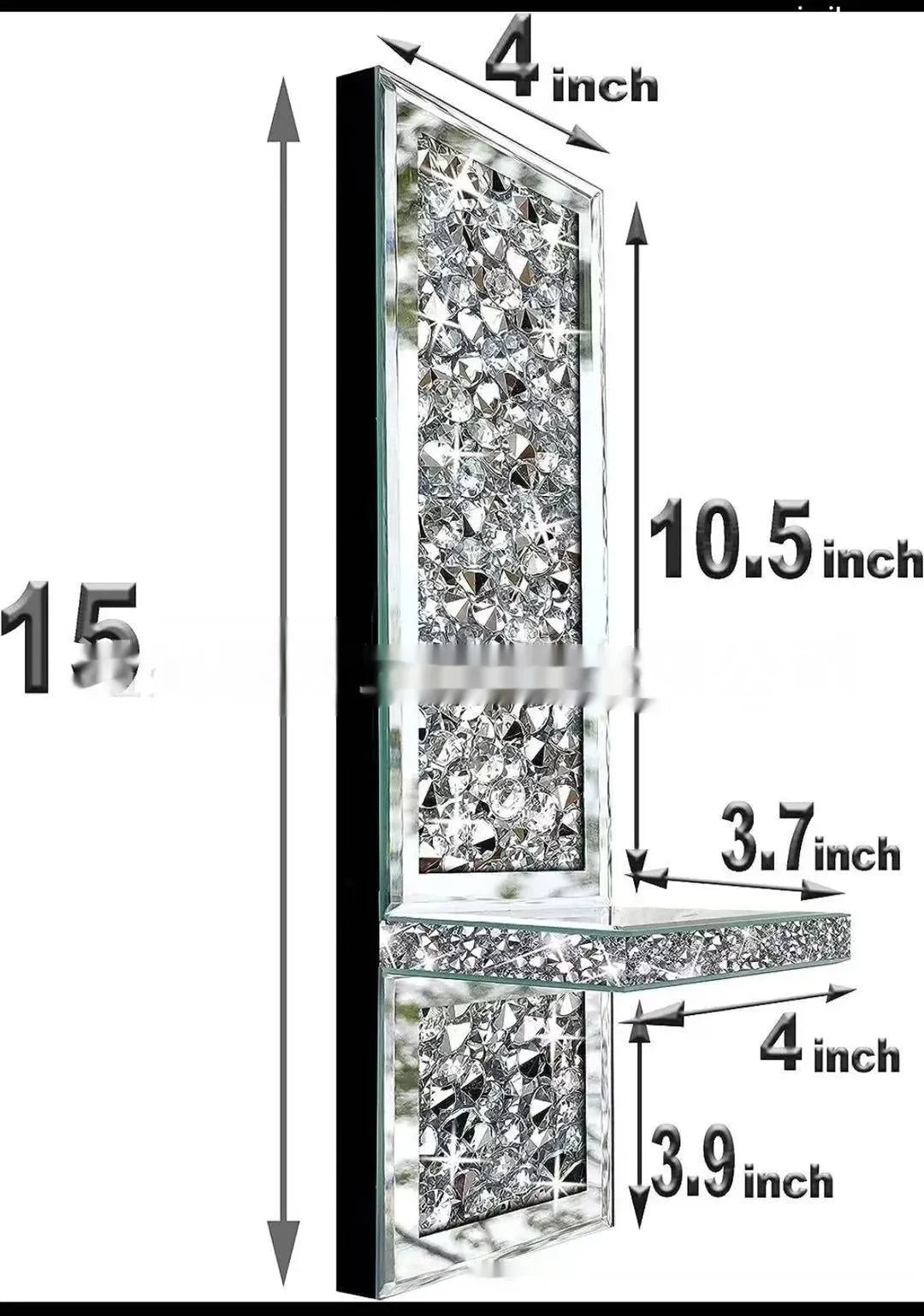 Silver mirror glass candle holder pair for wall mounting at 10x11x38cm dimensions