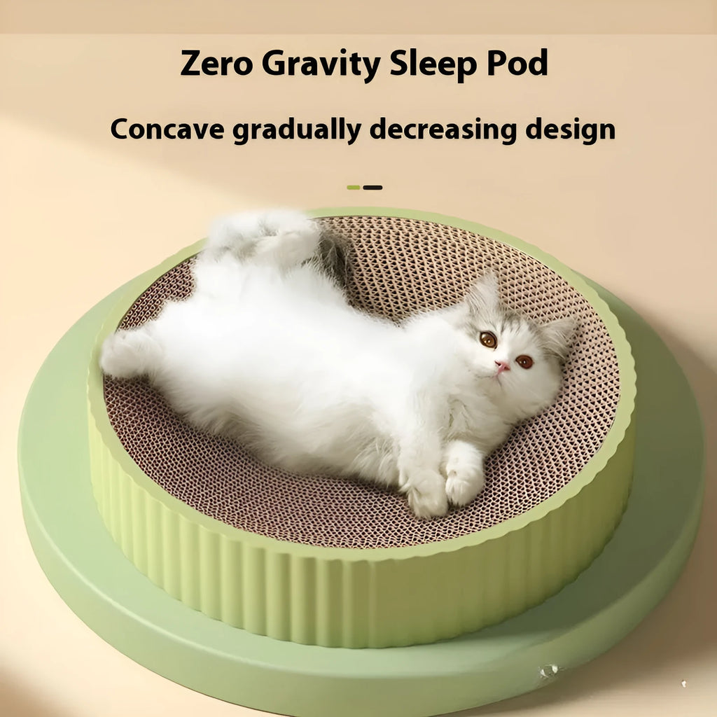 Round green cat scratching board nest with corrugated paper surface, 55 cm diameter with two replacement refills