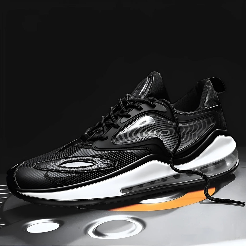 Men's Space Black casual summer shoes with height increase and breathable air cushion on a rubber sole