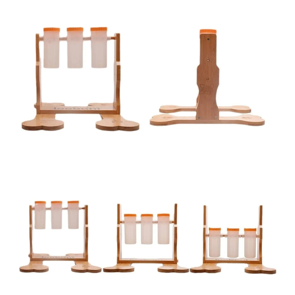 Wooden dog puzzle toy interactive snack dispenser feeder measuring 31x30x20cm