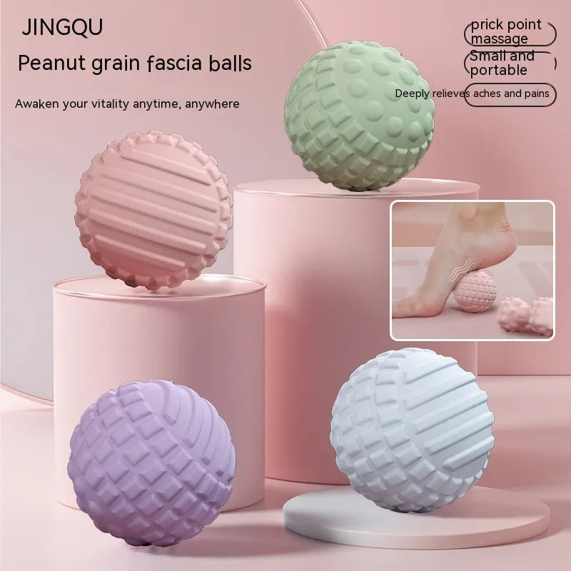 Blue, green, pink, and purple 6cm TPR foot massage balls for yoga and fitness.
