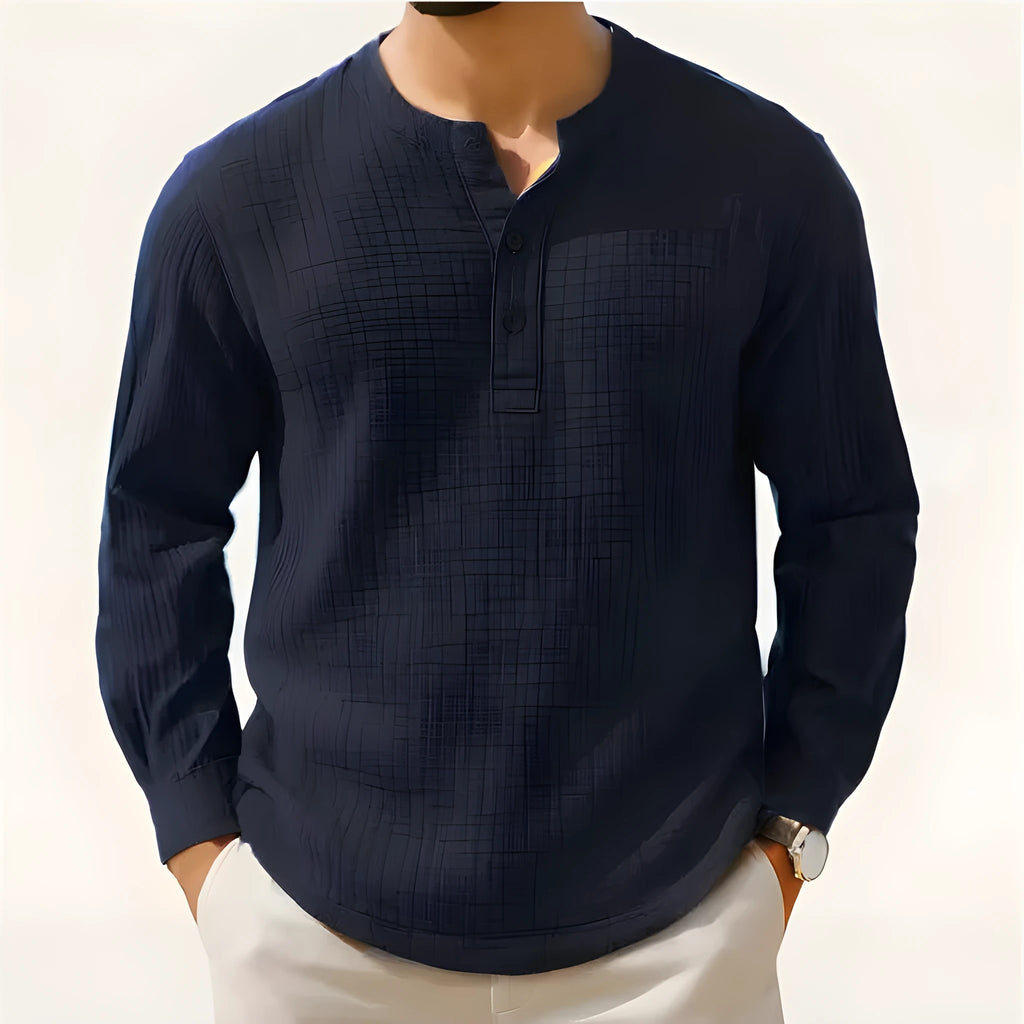 Men's slim fit linen blend 3/4 sleeve shirt in Army Green colour