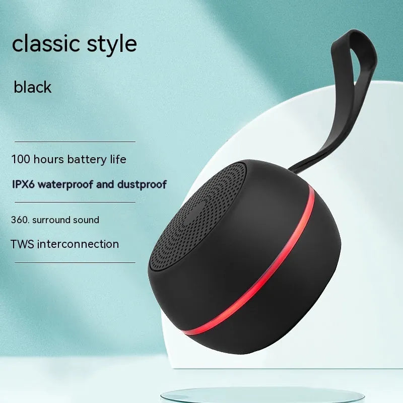 Mini Bluetooth speaker in red with waterproof and drop-resistant plastic body and voice prompt function