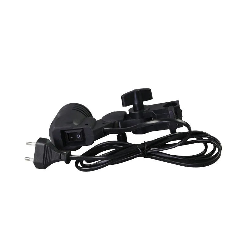 Black universal photography lamp holder with E27 socket and rear power switch.