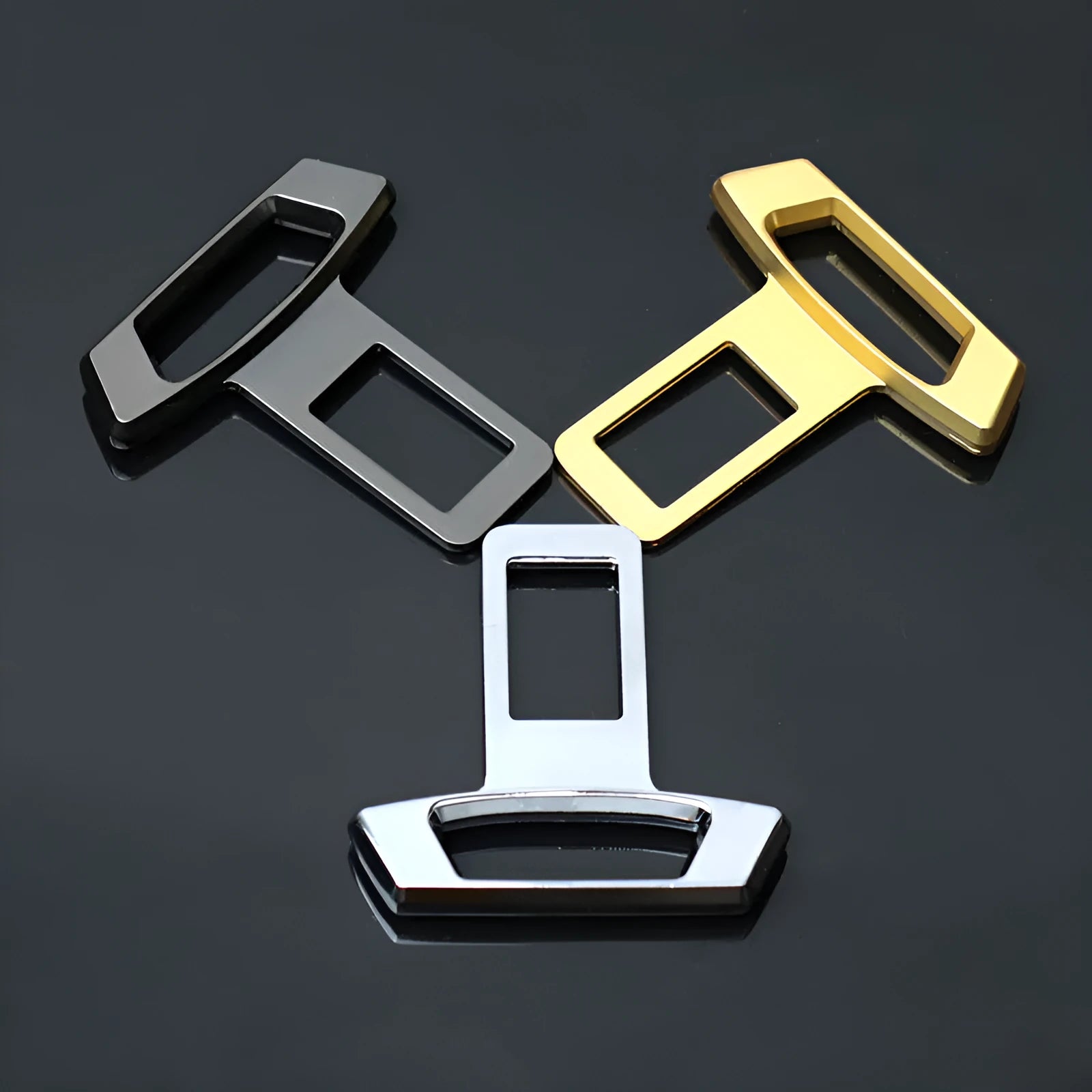 Metal car door panel silencer insert showing three colour options: matte black, gold, and silver