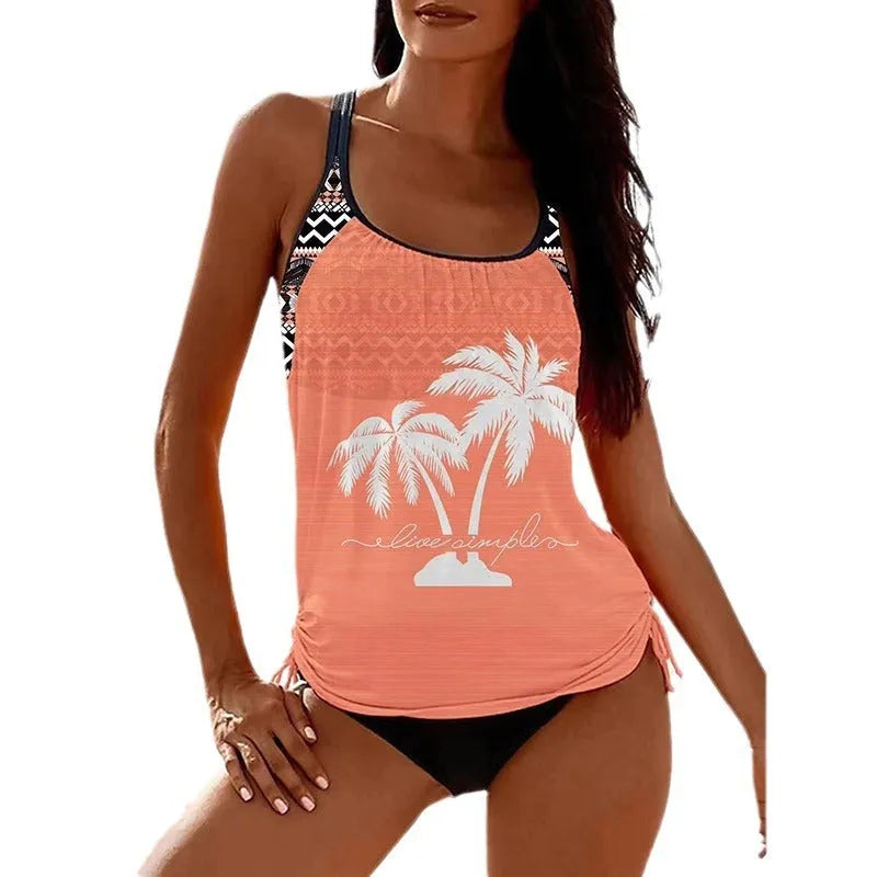 Women's loose fit split tangini briefs bikini set in various colours