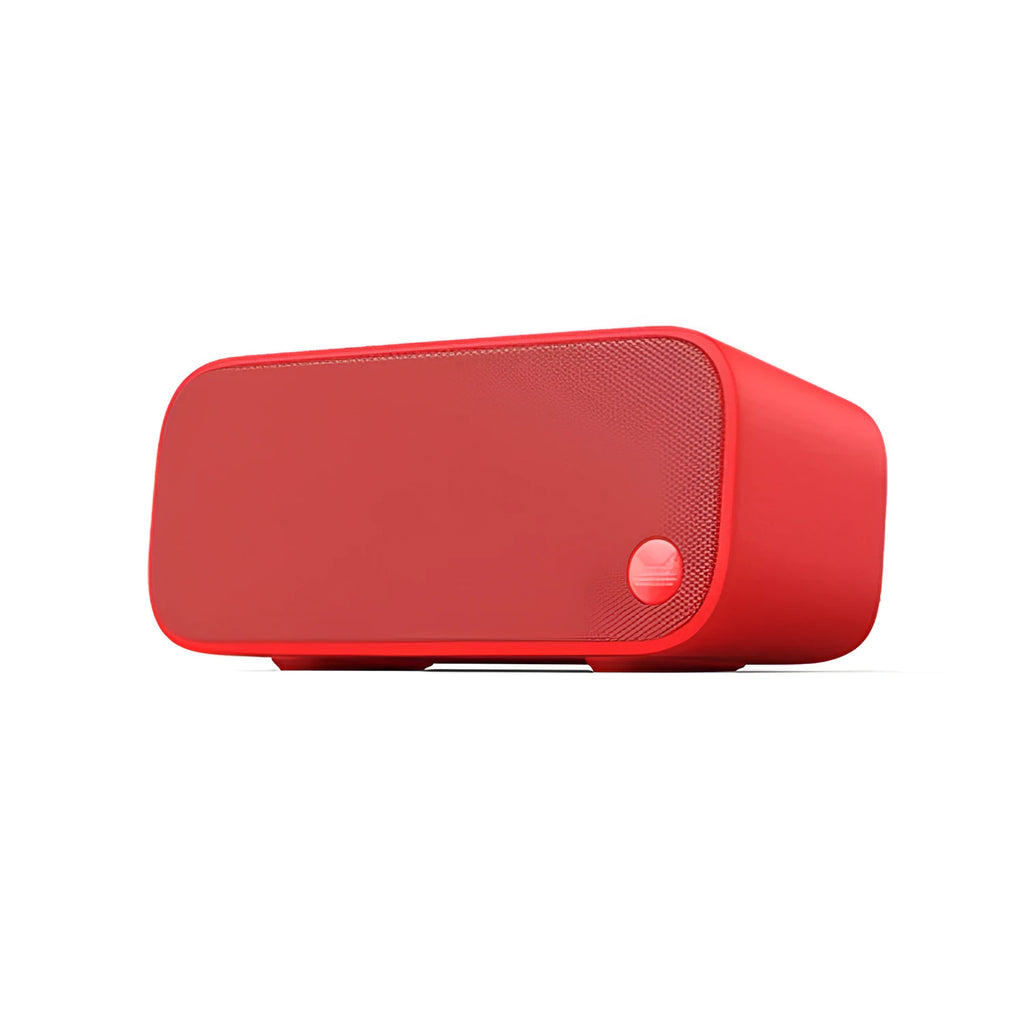 Blue Elf sugar cube shaped AI smart WiFi speaker on a wooden shelf