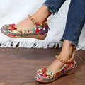Women's black ethnic platform sandals with cloth upper and elastic band in size display