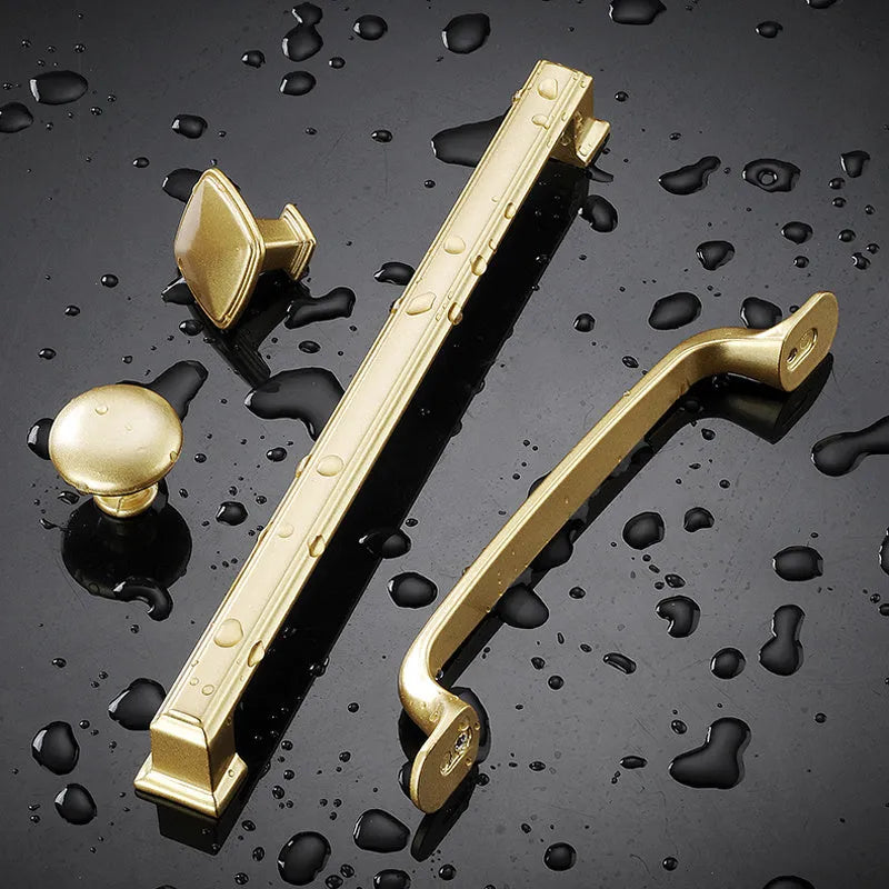 Gold T-shaped aluminium alloy cabinet handle with single hole fitting