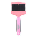 Double-sided blue pet brush for dogs and cats showing soft pins on one side and firm stainless steel pins on the other.