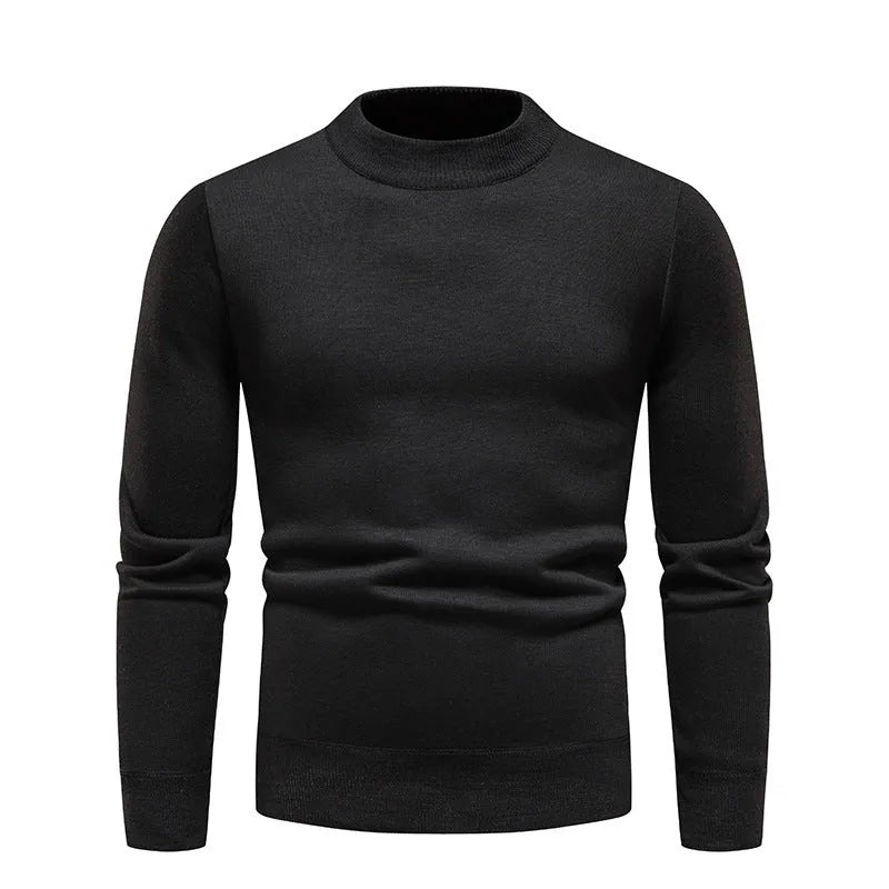 Fleece-lined thick men's bottoming sweater in loose fit pullover style, beige colour option