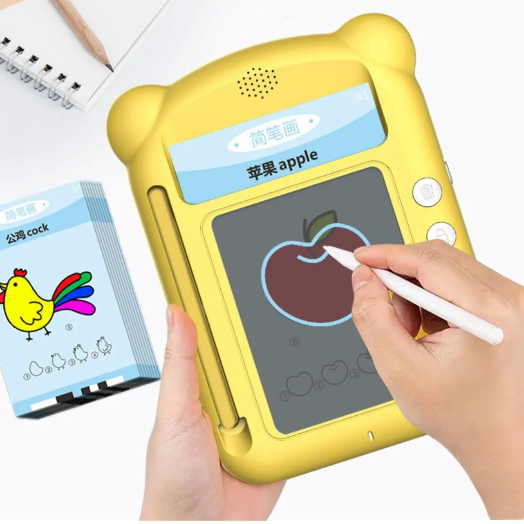Yellow bilingual early learning machine with educational cards for emotion and hearing training