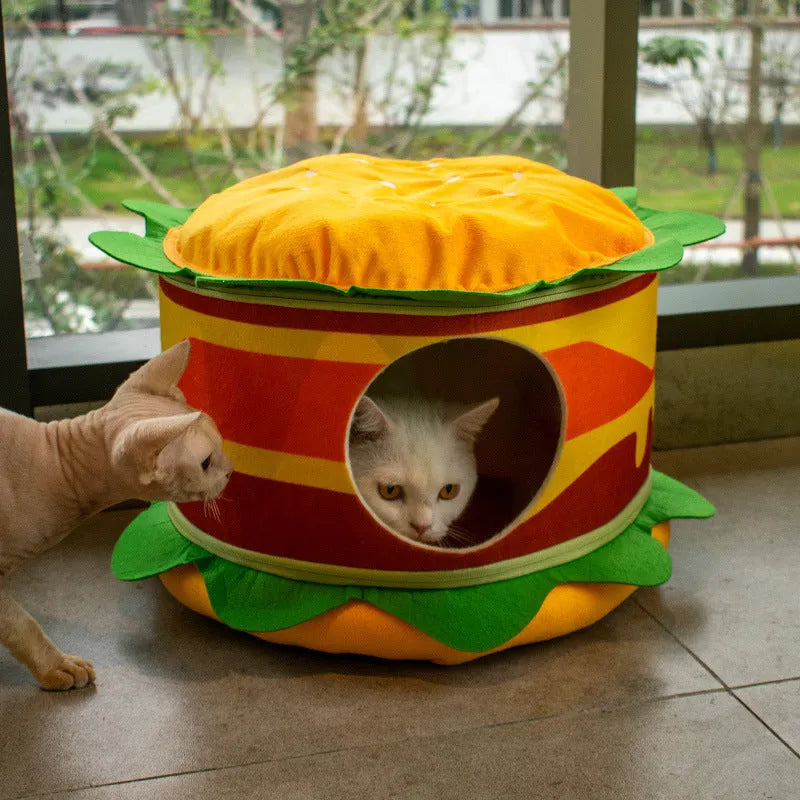 Crystal super soft velvet cat bed in French fries design with reversible cushion for four seasons