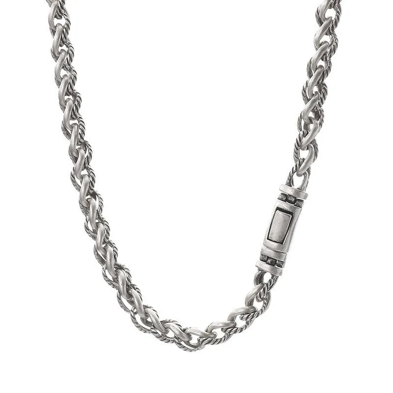 Men's antique silver keel chain necklace with large hemp flowers geometric design
