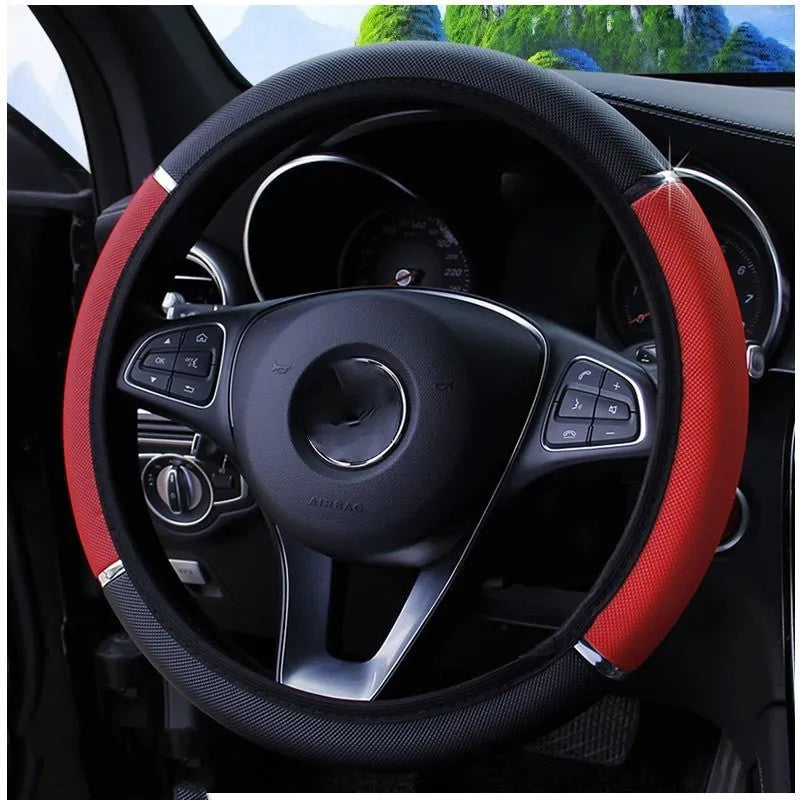 Foamed metal strip car steering wheel cover in black red colour for sedan universal 37-38cm fit