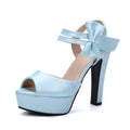 Block heel super high heel sandals with bow detail in beige, fish mouth toe and thick rubber sole
