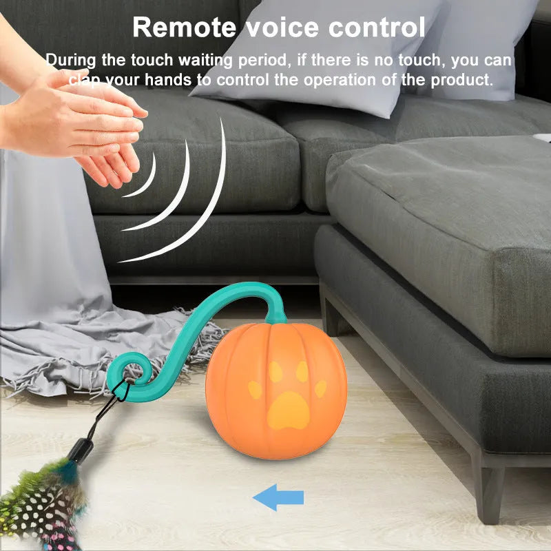 Electric cat toy ball with luminous design in watermelon or pumpkin pattern