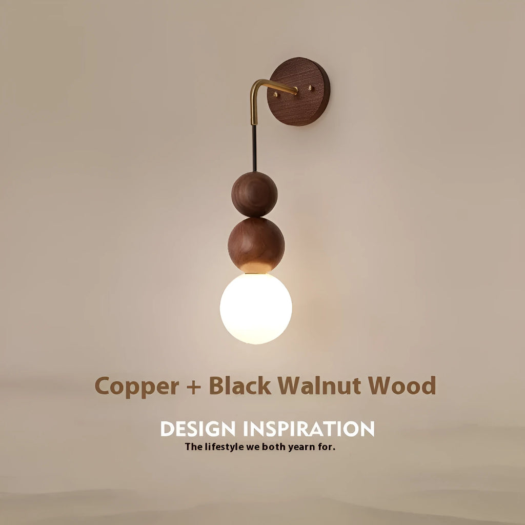 Walnut and copper lollipop suspension wall lamp with tricolour lighting