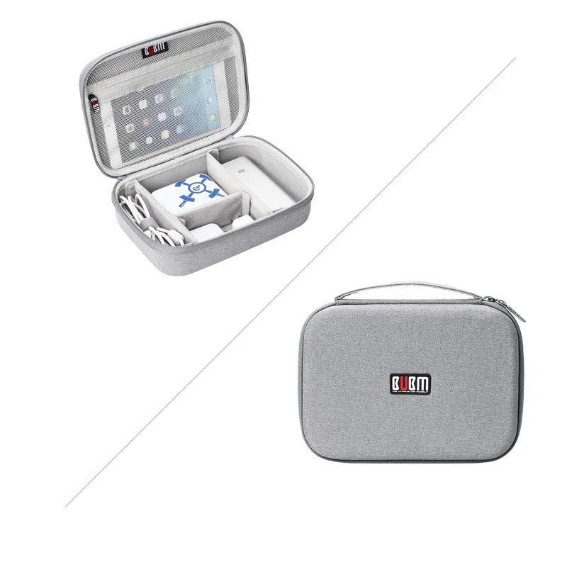 Black and grey EVA digital storage bags showing single layer and double layer internal designs for headset organisation.