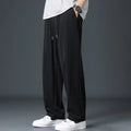 Men's ice silk summer thin high street drooping straight wide leg pants in khaki colour showing full-length relaxed fit