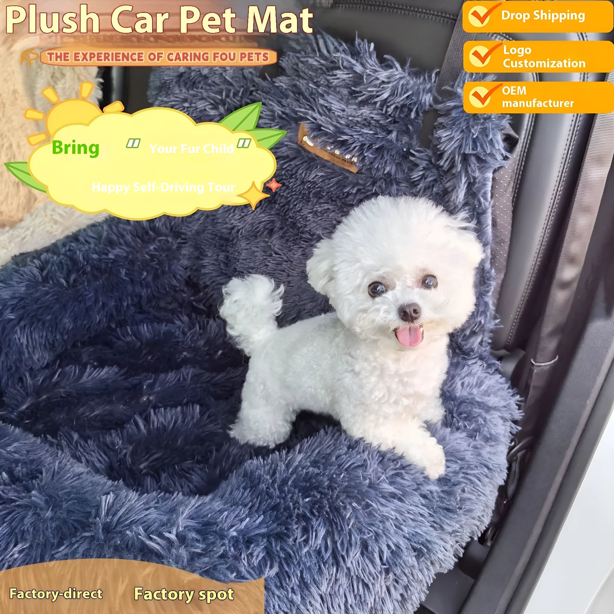 Winter thicken thermal vehicle-mounted pet mat on car seat in dark grey or beige