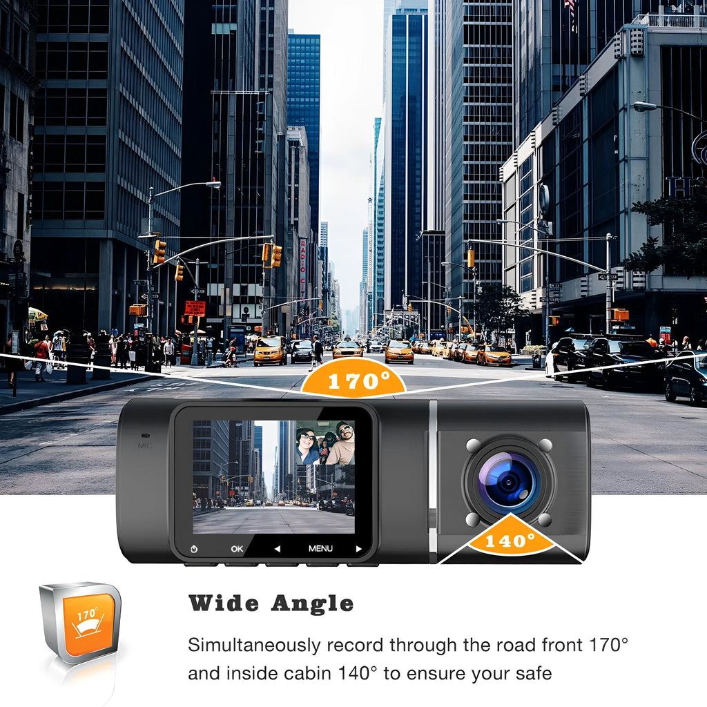 Standard black 1080p dash cam with 1.5-inch screen shown with car charger and mounting stand.
