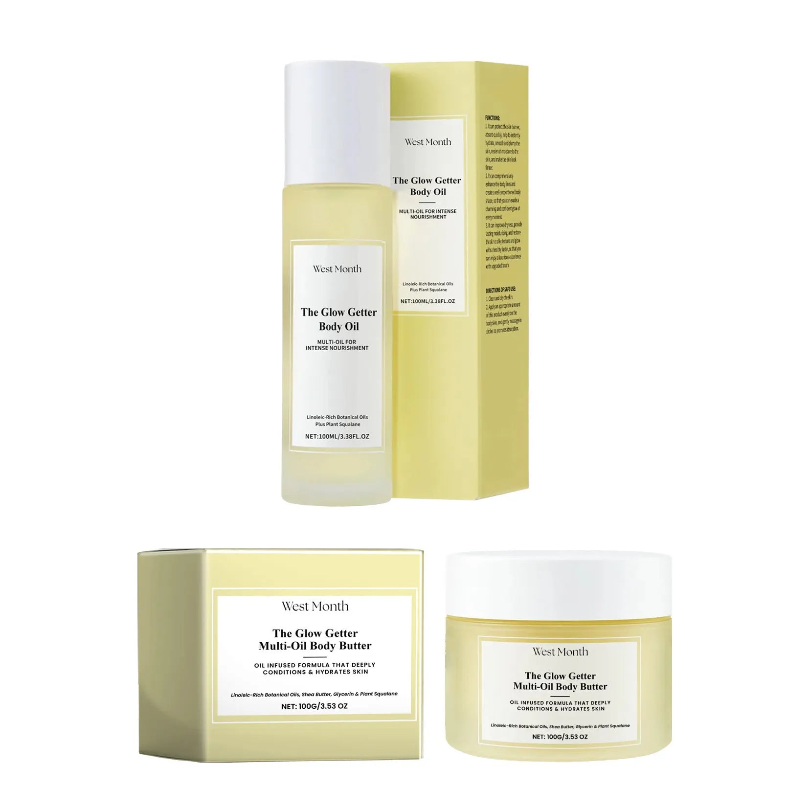Nourishing and firming body care kit with skin massage oil and moisturising cream set