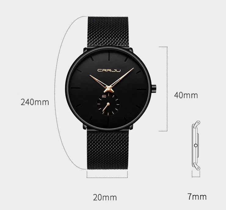 Simple ultra-thin round mesh belt watch with blue needle display