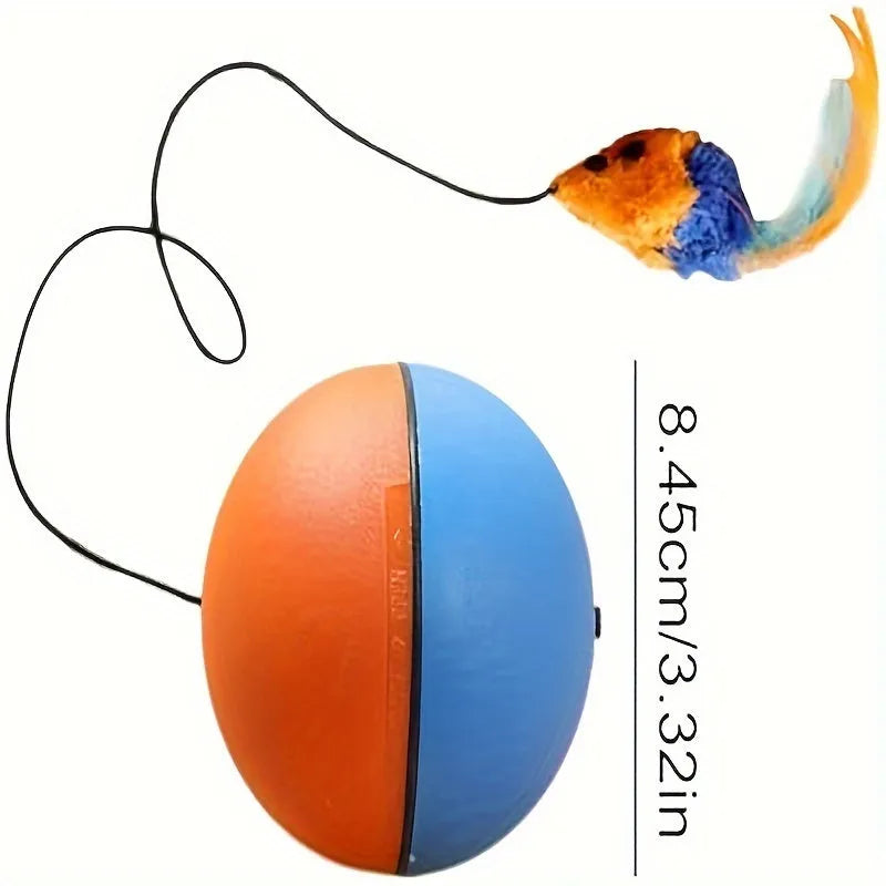 Interactive cat toy ball plush mouse with two removable tails in blue and orange colours