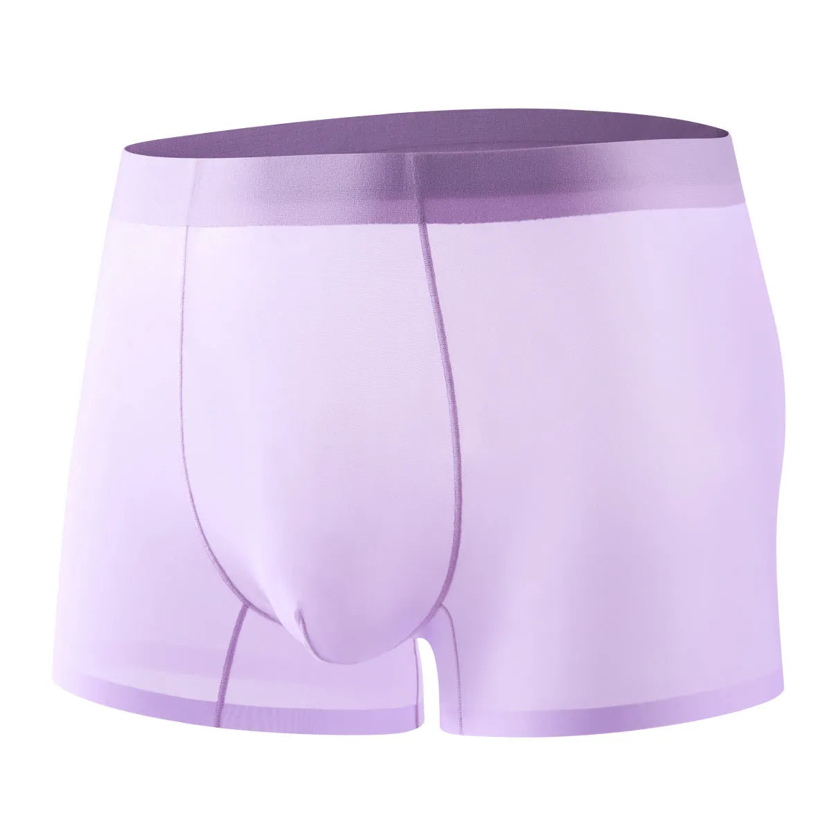 Men's ultra-thin ice silk boxer briefs in white, seamless breathable design for summer.